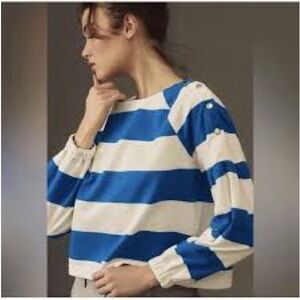 Anthropologie Blue and White Striped Long Sleeve Top